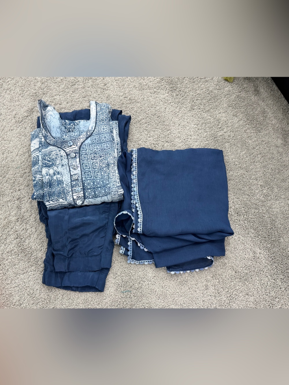 Navy Blue three-Piece pant shirt & dupatta Set